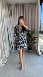 MNG Kruvaze Yaka Elbise - Görsel 5