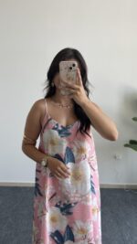 Molis Çiçek Desenli Askılı Elbise - Pudra - Görsel 3