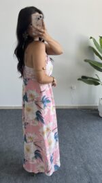 Molis Çiçek Desenli Askılı Elbise - Pudra - Görsel 4