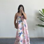 Molis Çiçek Desenli Askılı Elbise - Pudra