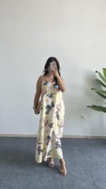 Molis Çiçek Desenli Askılı Elbise - Sarı - Görsel 7