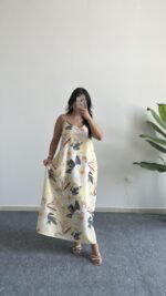 Molis Çiçek Desenli Askılı Elbise - Sarı - Görsel 6