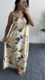 Molis Çiçek Desenli Askılı Elbise - Sarı - Görsel 4