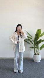 Nakışlı Keten Gömlek - Fuşya - Görsel 2