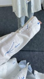 Nakışlı Keten Gömlek - Mavi - Görsel 6