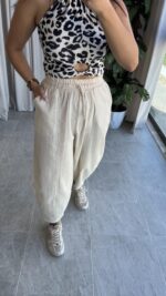 Naturel Balon Model Keten Pantolon - Görsel 6