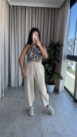 Naturel Balon Model Keten Pantolon - Görsel 2