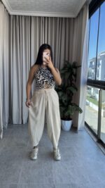 Naturel Balon Model Keten Pantolon - Görsel 4