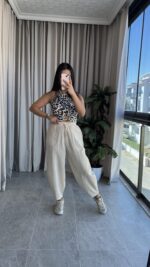 Naturel Balon Model Keten Pantolon - Görsel 5