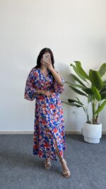 Nesli Kruvaze Viskon Elbise - Lacivert - Görsel 6