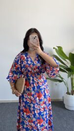 Nesli Kruvaze Viskon Elbise - Lacivert - Görsel 3