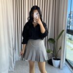 Ola Zincir Detaylı Gri Pileli Etek