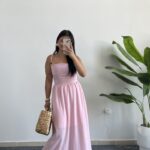 Olesa Sırtı Bağlamalı Keten Elbise - Pembe