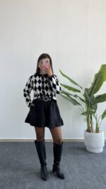 Olippe Baklava Desen Hırka- Siyah - Görsel 6