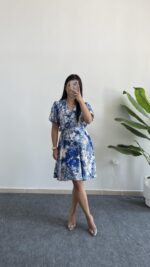 Otia Kemerli Viskon Elbise - Mavi - Görsel 3