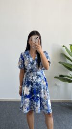 Otia Kemerli Viskon Elbise - Mavi - Görsel 4