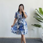 Otia Kemerli Viskon Elbise - Mavi