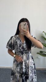 Otia Kemerli Viskon Elbise - Siyah - Görsel 2