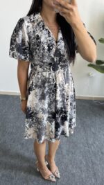 Otia Kemerli Viskon Elbise - Siyah - Görsel 7