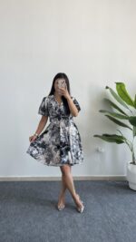 Otia Kemerli Viskon Elbise - Siyah