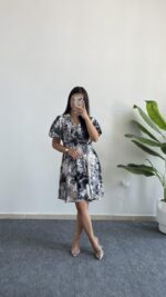 Otia Kemerli Viskon Elbise - Siyah - Görsel 5