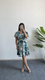 Otia Kemerli Viskon Elbise - Yeşil - Görsel 3