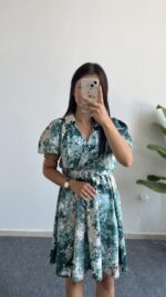 Otia Kemerli Viskon Elbise - Yeşil - Görsel 5