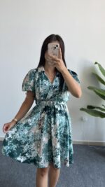 Otia Kemerli Viskon Elbise - Yeşil - Görsel 6