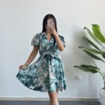 Otia Kemerli Viskon Elbise - Yeşil