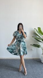 Otia Kemerli Viskon Elbise - Yeşil