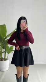 Oysho Parmak Geçmeli Body - Bordo - Görsel 2