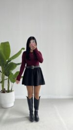 Oysho Parmak Geçmeli Body - Bordo - Görsel 7