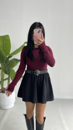 Oysho Parmak Geçmeli Body - Bordo - Görsel 4