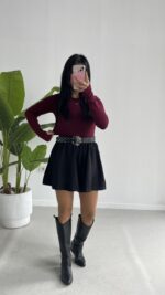 Oysho Parmak Geçmeli Body - Bordo - Görsel 3