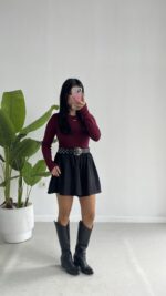 Oysho Parmak Geçmeli Body - Bordo - Görsel 5