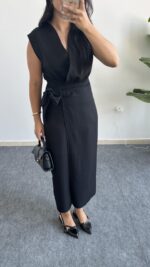 Palma Kruvaze Yaka Anvelop Elbise - Siyah - Görsel 7