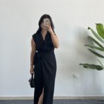 Palma Kruvaze Yaka Anvelop Elbise - Siyah