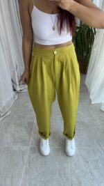 Parla Yağ Yeşili Şalvar Pantolon - Görsel 5