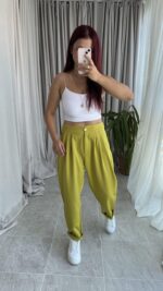 Parla Yağ Yeşili Şalvar Pantolon - Görsel 2