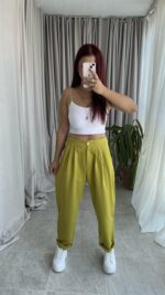 Parla Yağ Yeşili Şalvar Pantolon