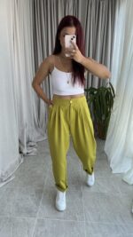 Parla Yağ Yeşili Şalvar Pantolon - Görsel 4