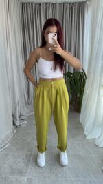 Parla Yağ Yeşili Şalvar Pantolon - Görsel 6