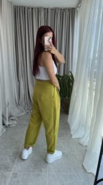 Parla Yağ Yeşili Şalvar Pantolon - Görsel 3