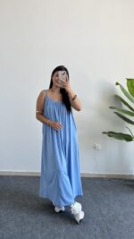 Parteo Askılı Salaş Elbise - Mavi - Görsel 5