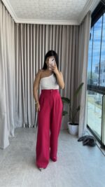 Pembe Bol Paça Palazzo Pantolon - Görsel 3