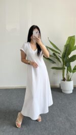 Pera %100 Pamuk Asimetrik Sihirli Elbise- Beyaz - Görsel 8