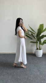 Pera %100 Pamuk Asimetrik Sihirli Elbise- Beyaz - Görsel 6