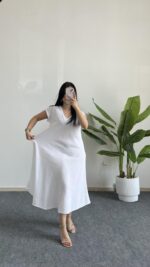 Pera %100 Pamuk Asimetrik Sihirli Elbise- Beyaz - Görsel 5