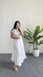 Pera %100 Pamuk Asimetrik Sihirli Elbise- Beyaz - Görsel 3