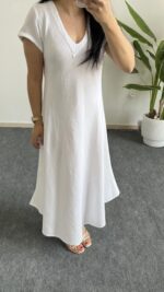 Pera %100 Pamuk Asimetrik Sihirli Elbise- Beyaz - Görsel 7